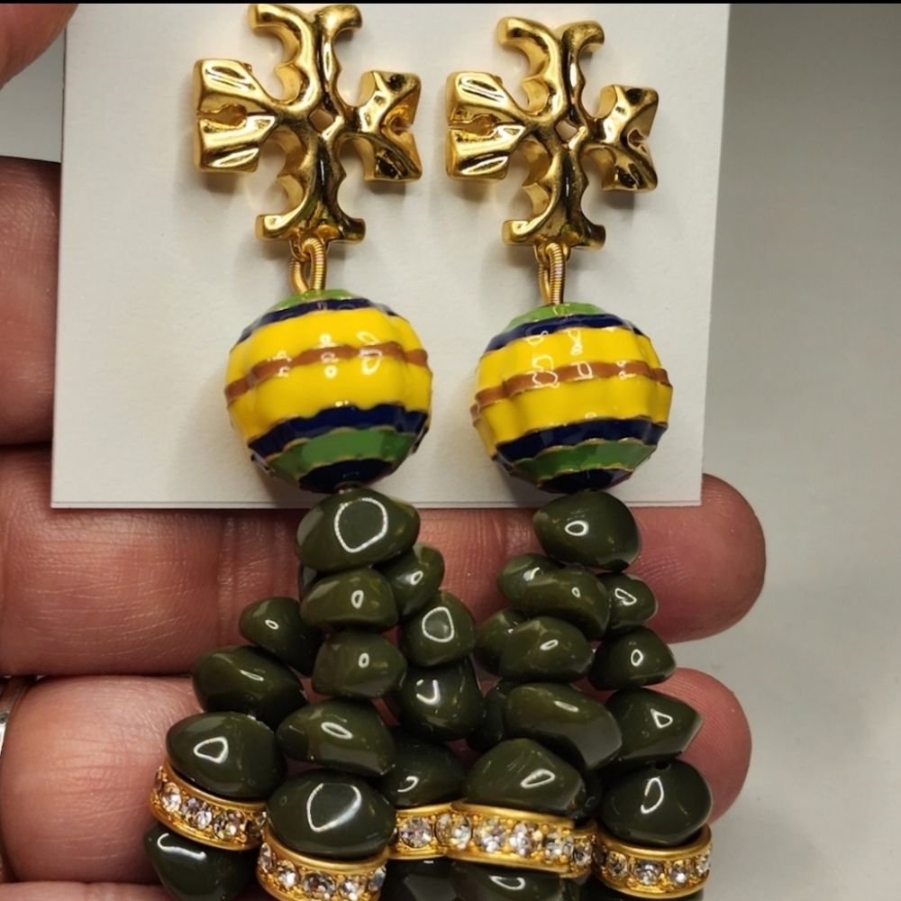 Tory Burch green Roxanne earrings green earrings crystal earrings long earrings